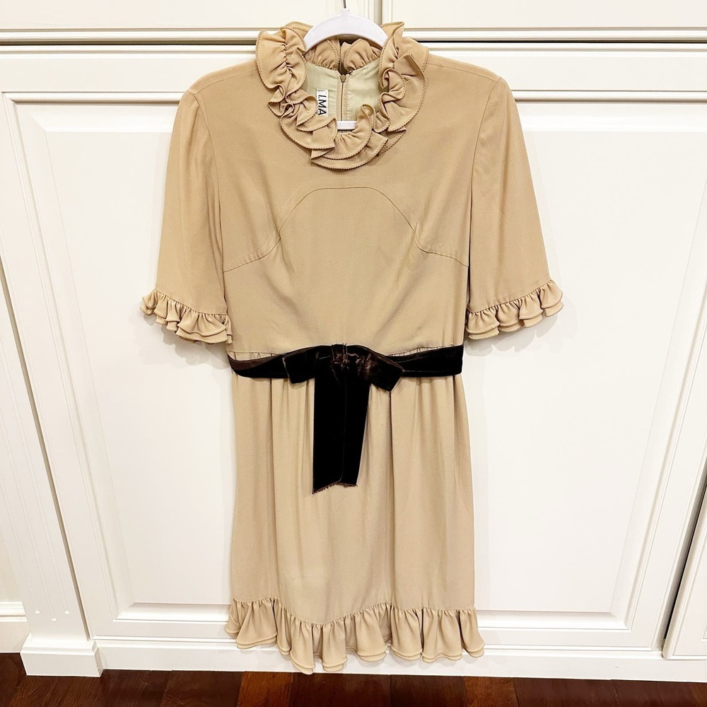 Vintage I.Magnin Women’s 1950’s‎ 1960’s Tan Ruffle Velvet Bow Dress